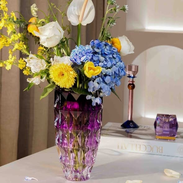 Lọ hoa pha lê kim cương Bohemia 28cm màu hồng Ombre (V/8KG31/72130/280/P)