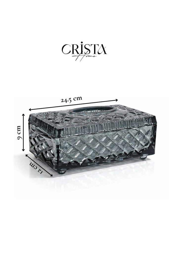 Hộp thủy tinh đựng giấy ăn vân kim cương Crista Home màu xám (60250-GR)