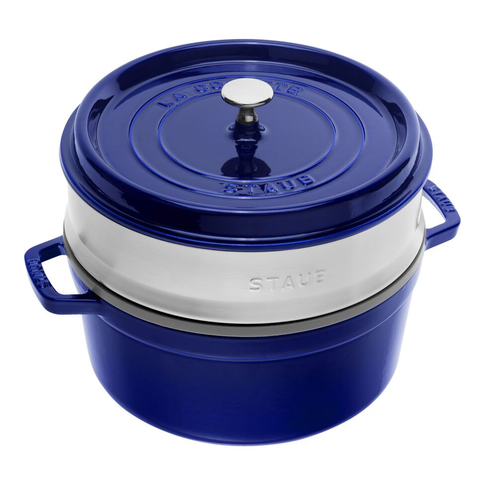 Nồi gang Staub Dark Blue kèm xửng hấp 26cm 5.2L màu xanh dương đậm (1133891)