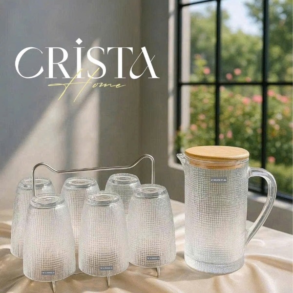 Bộ 6 cốc thủy tinh Crista Home họa tiết vân lưới 420ml trắng (80052-W)/60209-W