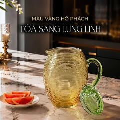 Bình thủy tinh Crista Home dáng bầu vân ngang 1.7L màu vàng (60255-Y)