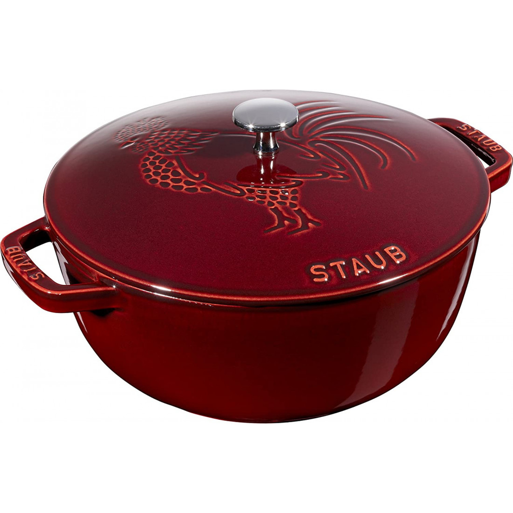 Nồi gang Staub Rooster gà trống 24cm 3.6L màu đỏ mận hình gà (11752487)