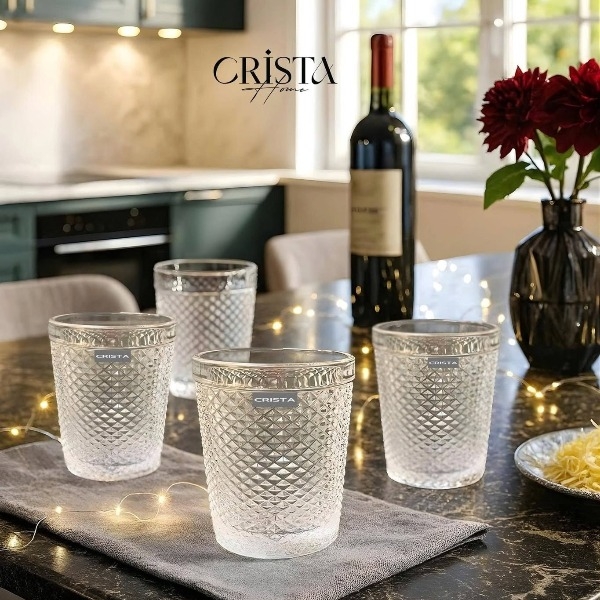 Bộ 4 cốc vân kim cương Crista 300ml màu trắng (60218-W)