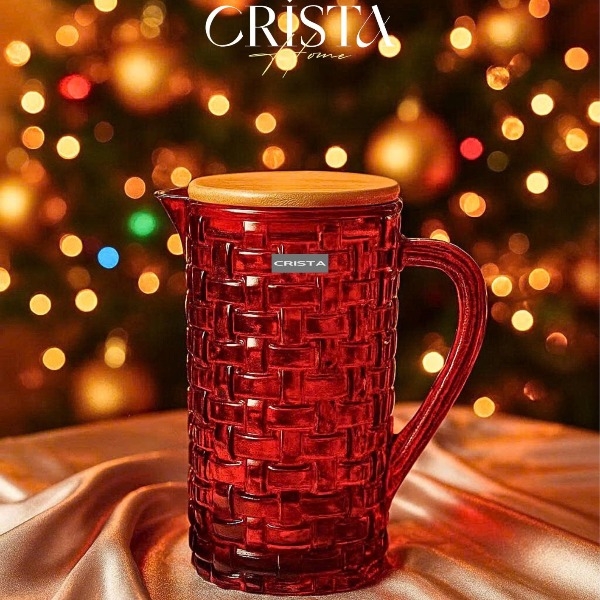 Bình thuỷ tinh Crista Home 1L hoạ tiết caro màu đỏ (60202-R)