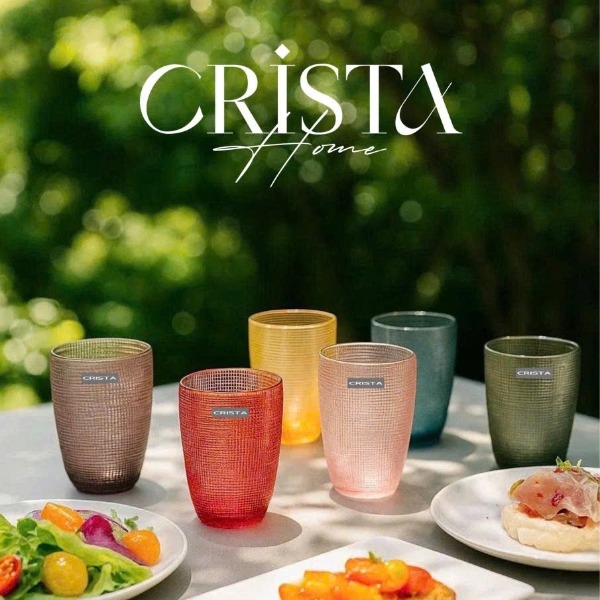 Bộ 6 cốc thủy tinh Crista Home họa tiết vân lưới 420ml mix màu (80052-MIX/60209-MIX)