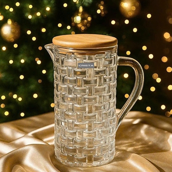 Bình thuỷ tinh Crista Home 1L hoạ tiết caro màu trắng (60202-W)