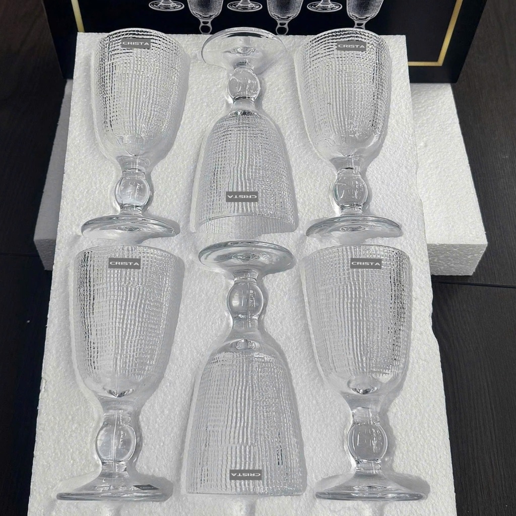 Set 6 ly thuỷ tinh Crista Home vân lưới trắng 240ml (60200-W)