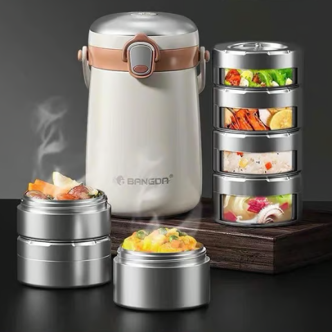 Hộp cơm giữ nhiệt 3 ngăn BD779-W BANGDA 2500ml màu trắng, model: NK-AL779-W
