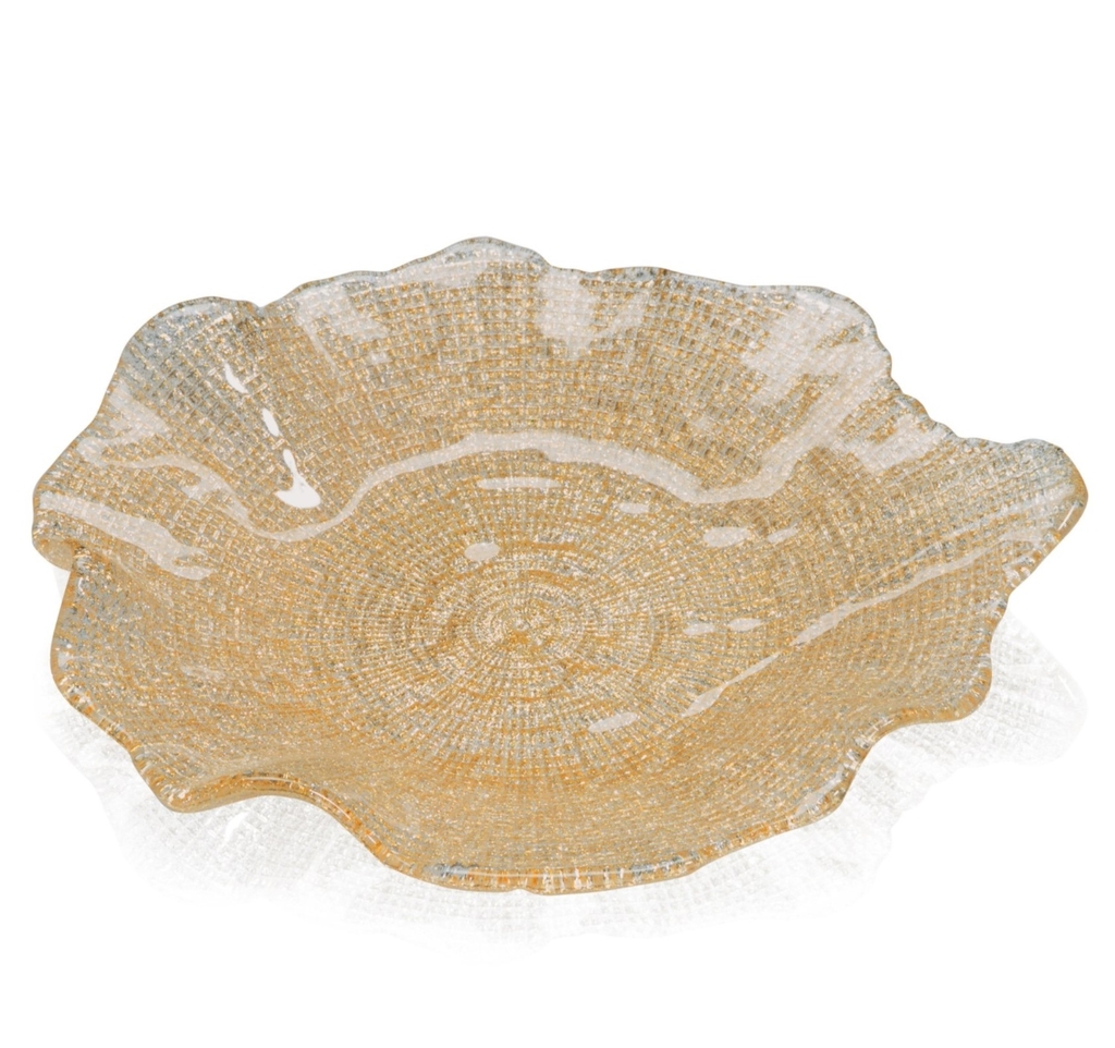 Đĩa pha lê IVV Folies Gold Glitter 22cm (8589.3/220/G) màu vàng