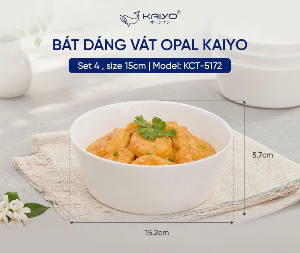 Set 4 bát dáng vát opal Kaiyo 15cm (5172)