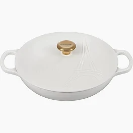 Chảo gang Le Creuset Shiny White tháp Eiffel trắng 30cm 3.5L (21987 30 01 01441)