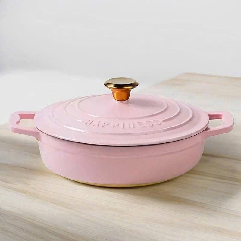Nồi chảo gang Happiness 23cm màu hồng (23-13 dài)