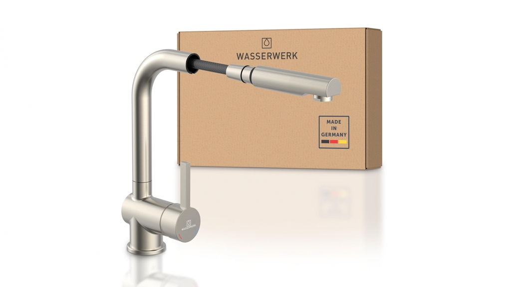 Vòi rửa bát Wasserwerk WK 4 Stainless steel look 700415 có dây rút - Made in Germany