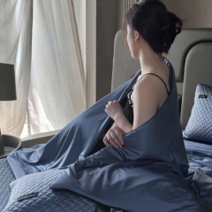 Bộ ga và vỏ gối Tencel Ice xanh đậm 1m6 x 2m