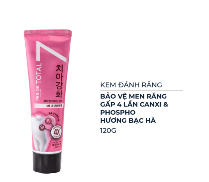 Kem Đánh Răng Perioe Total 7 Intense Cleanmint Repair Toothpaste 120g (Màu hồng) - Made in Korea
