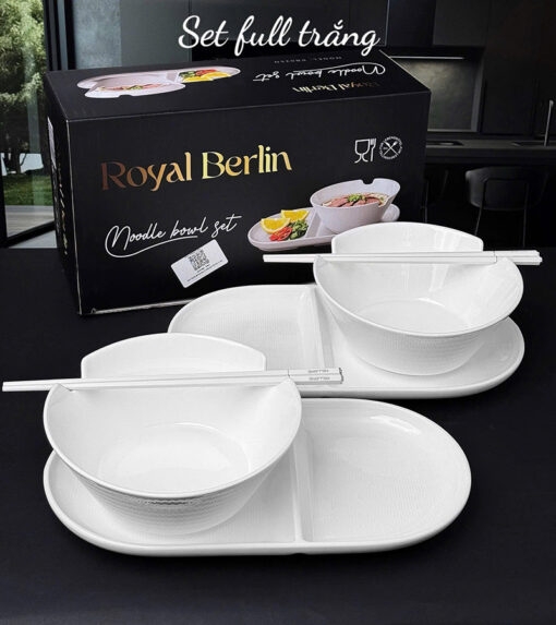 Set 2 bát phở kèm 2 đĩa Royal Berlin màu trắng RB02SN