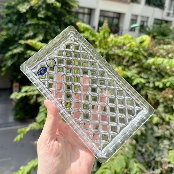 Đĩa pha lê Bohemia chữ nhật 19cm