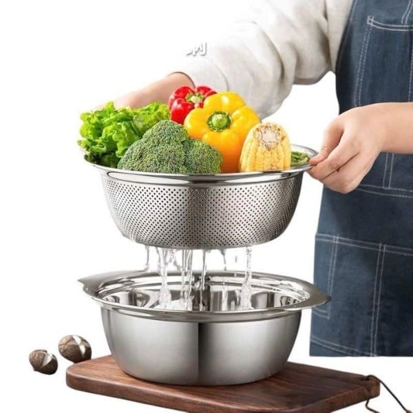 Bộ tô trộn kèm rổ C398 Chockmen 27cm, inox 304, model: CKM-JY27CLD