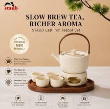 Bộ trà kèm khay Staub đế nến màu kem (1036097)
