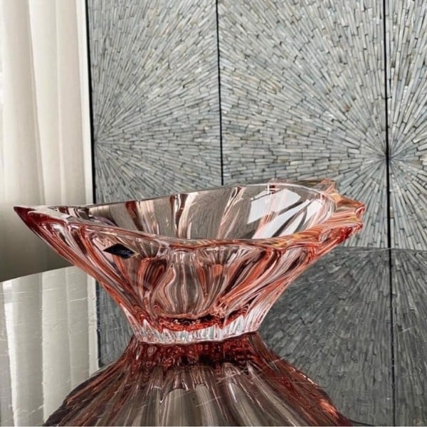 Tô pha lê Bohemia Plantica màu hồng 33cm