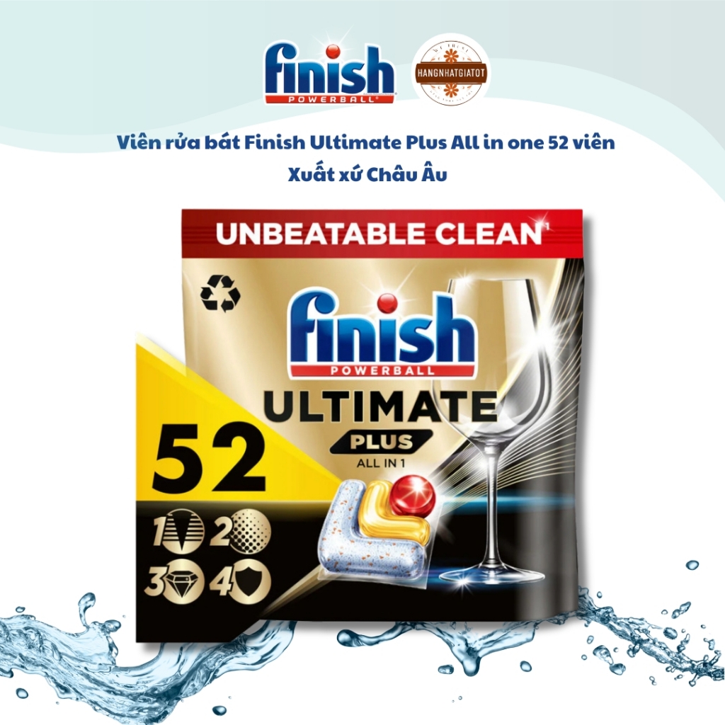 Túi viên rửa bát Finish Ultimate Plus 52 viên hương chanh