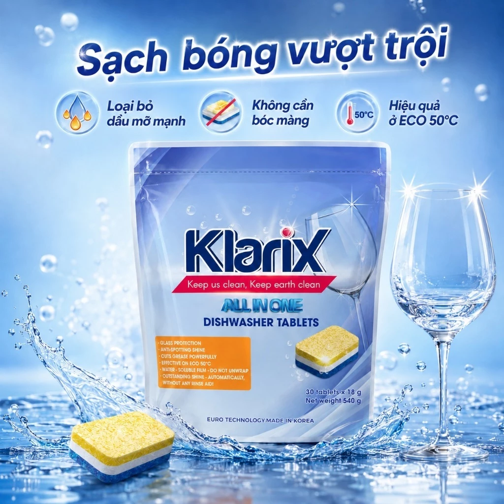 Túi viên rửa bát Klarix All In One 30 viên