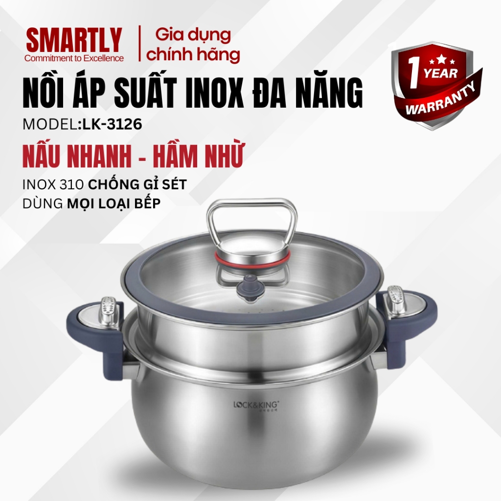 Nồi áp suất Lock&King 26cm 6.3L LK-3126 (kèm xửng hấp)