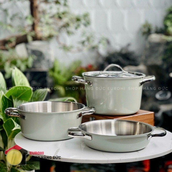 Bộ nồi chảo inox 5 lớp nguyên khối Edelkochen Chak Chak collection 20cm - màu Eco Green