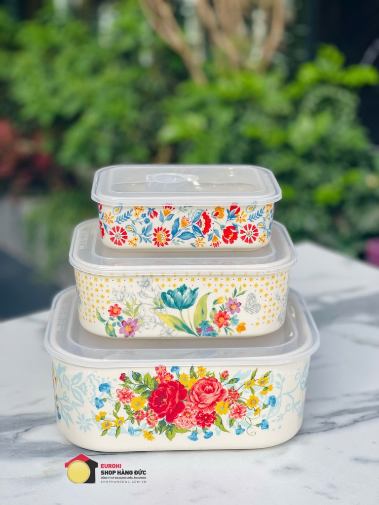 Âu sứ có nắp chữ nhật Pioneer Woman PW779 05 size nhỡ 700ml