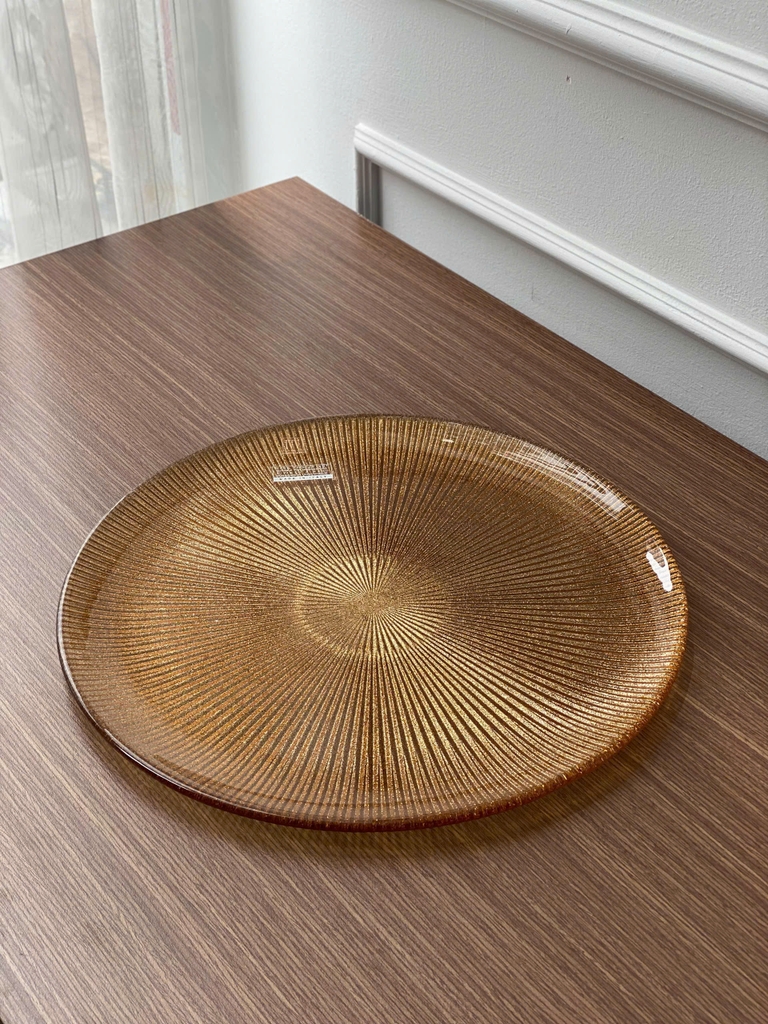 Đĩa pha lê IVV Noel Centerpiece Rose Gold Glitter 37cm (8635.6/370) màu vàng