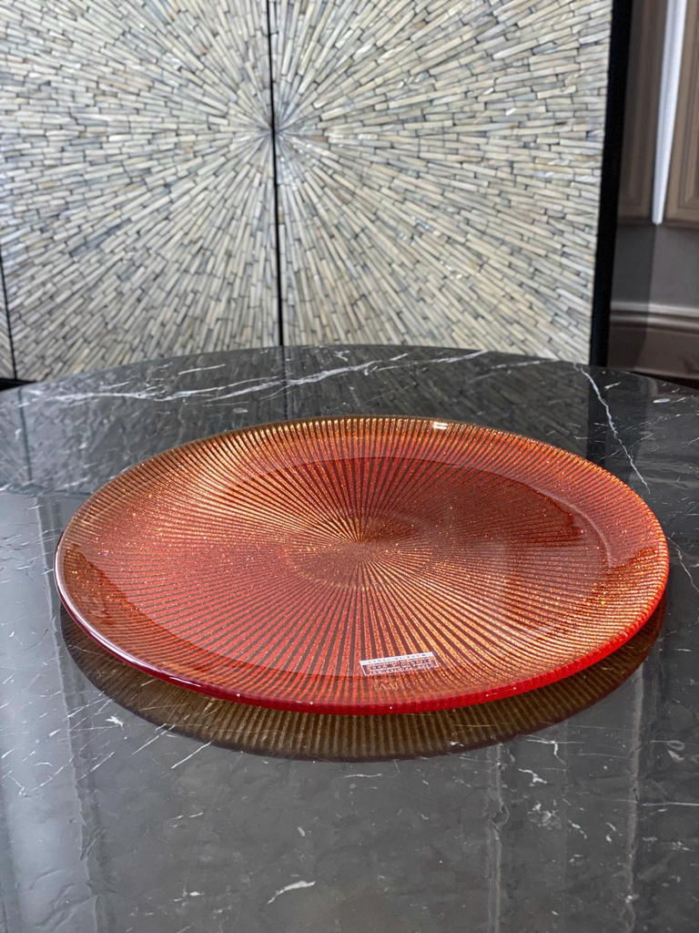 Đĩa pha lê IVV Noel Centerpiece Orange Glitter 37cm (8635.7/370) màu cam