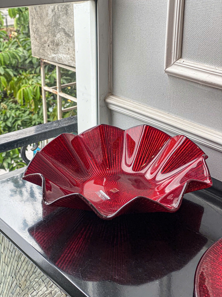 Đĩa pha lê IVV Noel Centerpiece Red Glitter 39cm (8629.3/390) màu đỏ