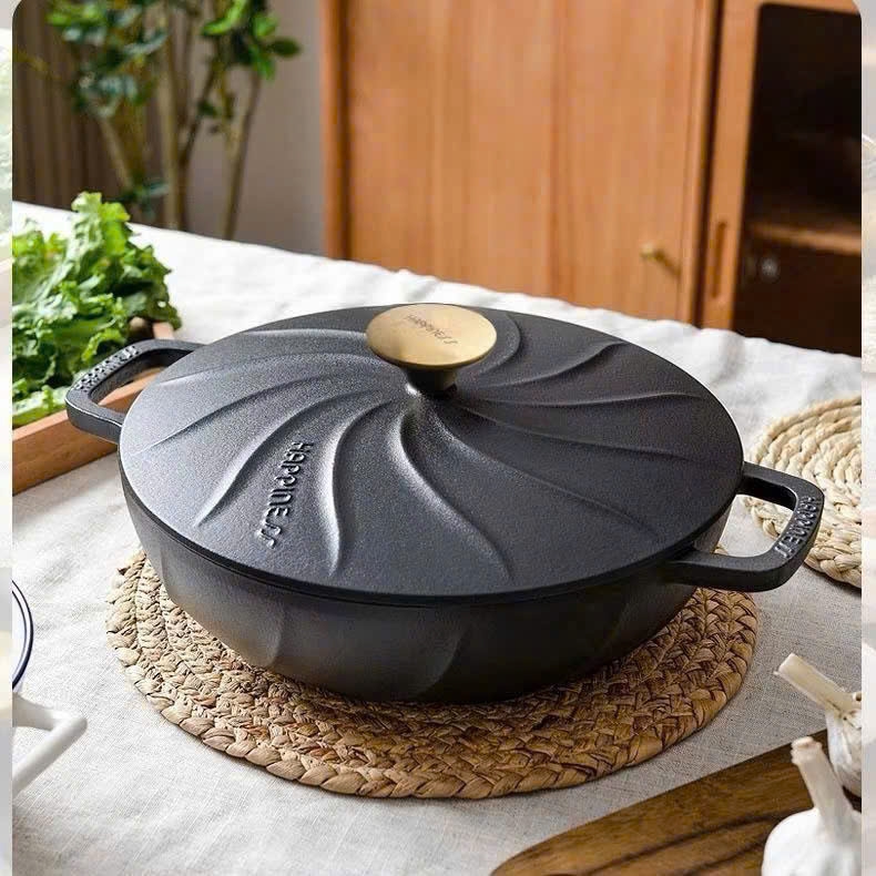 Nồi chảo gang Happiness 26cm 3.2L nắp xoáy đen