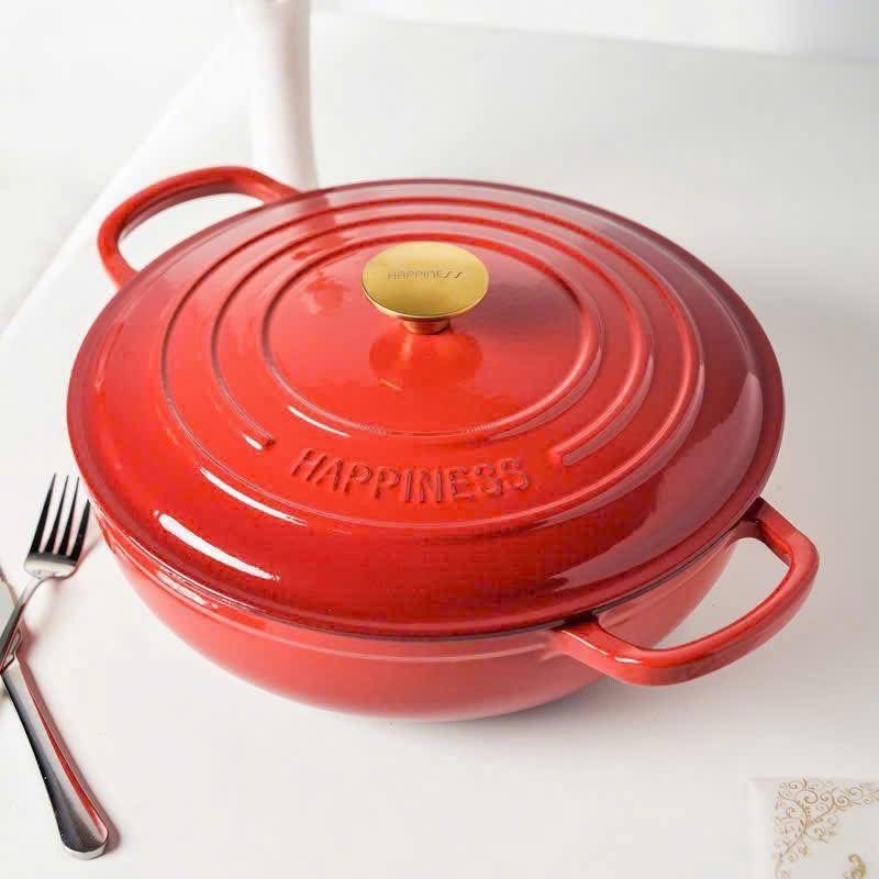 Nồi chảo gang Happiness Marmite 26cm 4L màu đỏ cam
