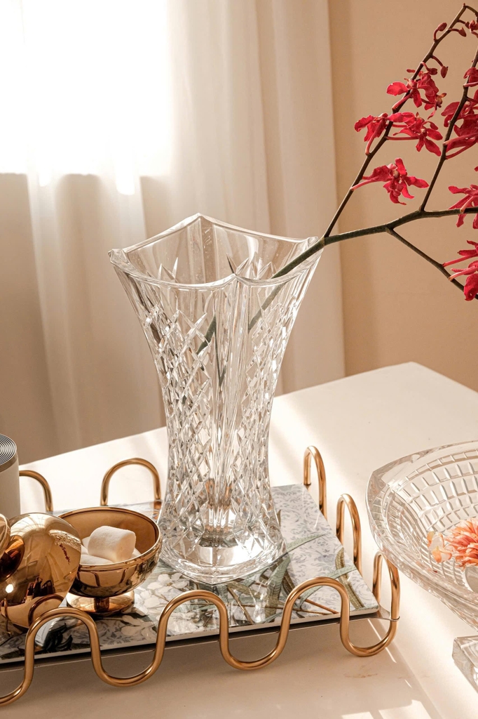 Lọ hoa pha lê bó mạ vuông Mkaro 30cm