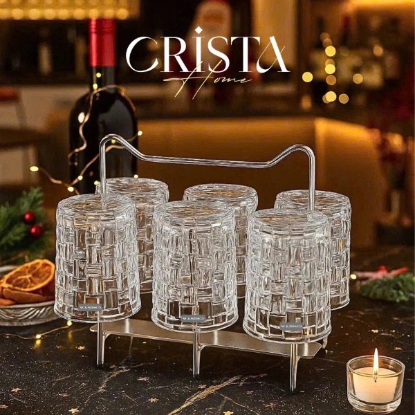 Bộ 6 cốc thủy tinh Crista Home họa tiết vân caro 280ml trắng (60201-W)