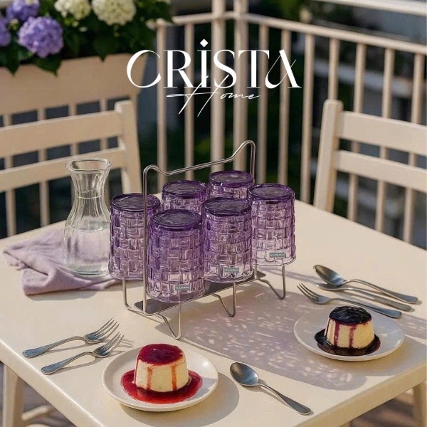 Bộ 6 cốc thủy tinh Crista Home họa tiết vân caro 280ml tím (60201-PU)