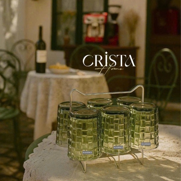 Bộ 6 cốc thủy tinh Crista Home họa tiết vân caro 280ml xanh lá (60201-G)