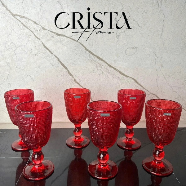 Set 6 ly thuỷ tinh Crista Home vân lưới đỏ 240ml (60200-R)