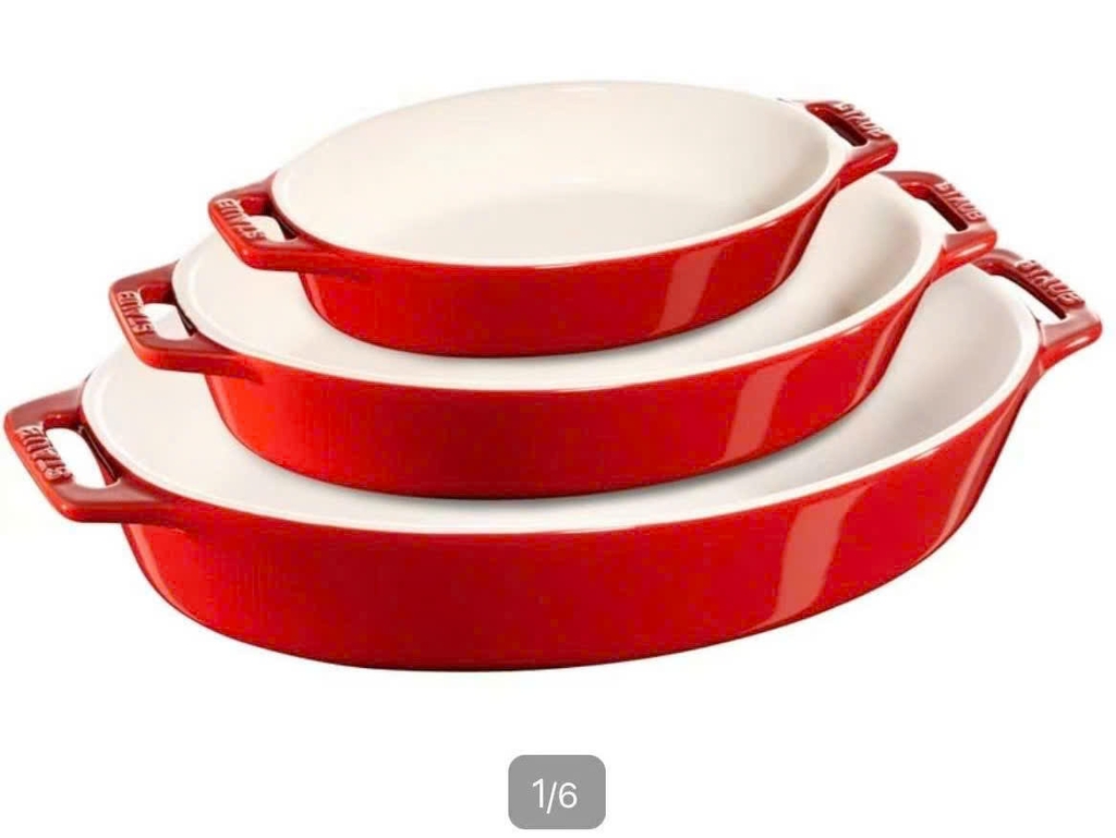 Set 3 khay sứ Staub Oval đỏ (17-23-29cm)