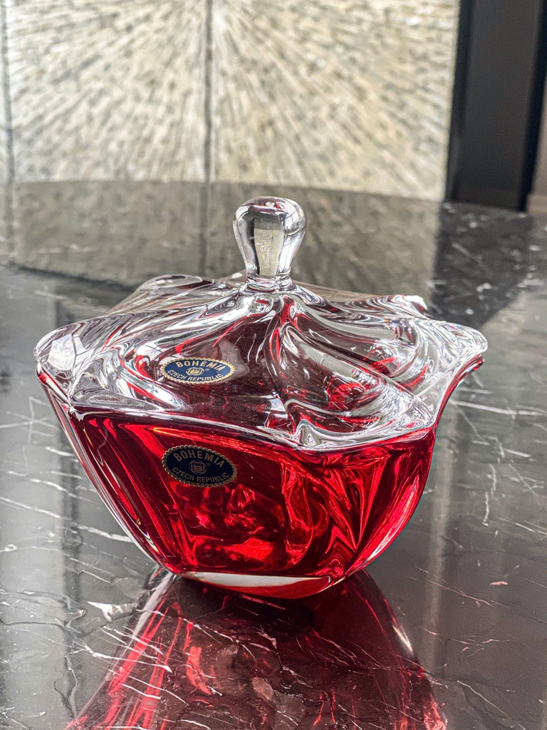 Thố pha lê Bohemia Neptune 13cm màu đỏ (BBT/5K900/72T62/130/R)