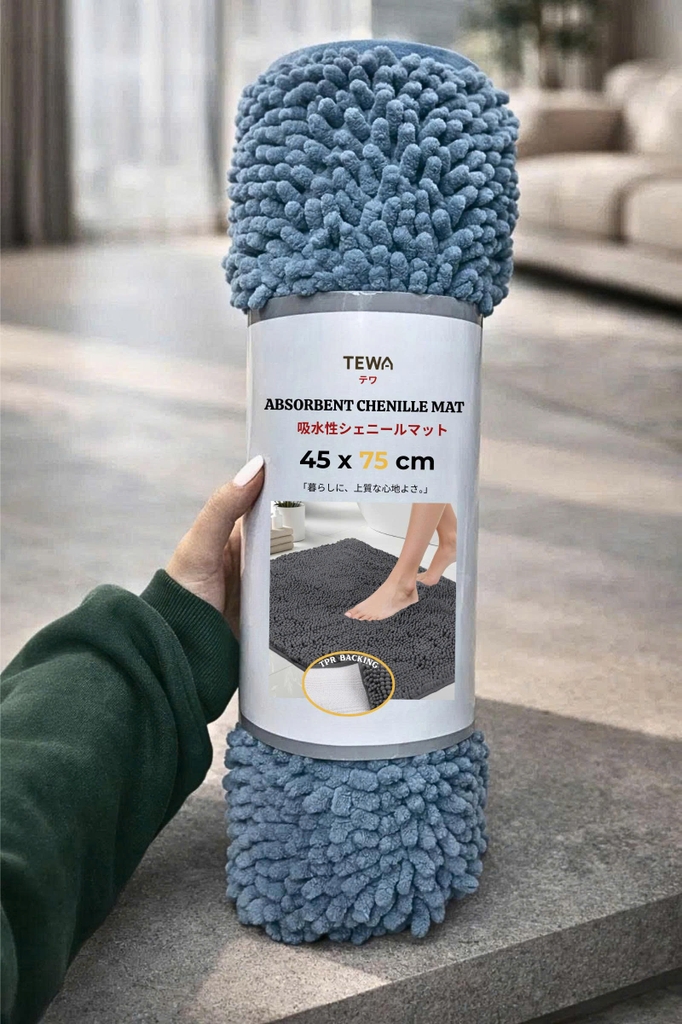 Thảm bếp nhung tuyết chenille Tewa màu xanh 75x45CM (80051-HB)