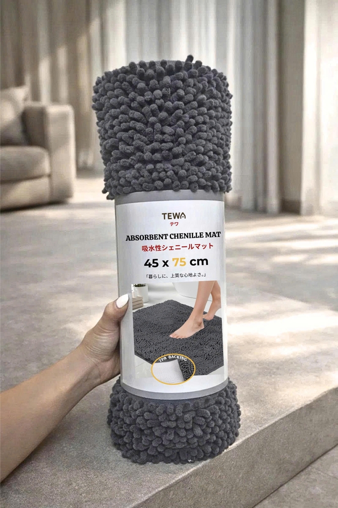 Thảm bếp nhung tuyết chenille Tewa màu xám 75x45CM (80051-LG)