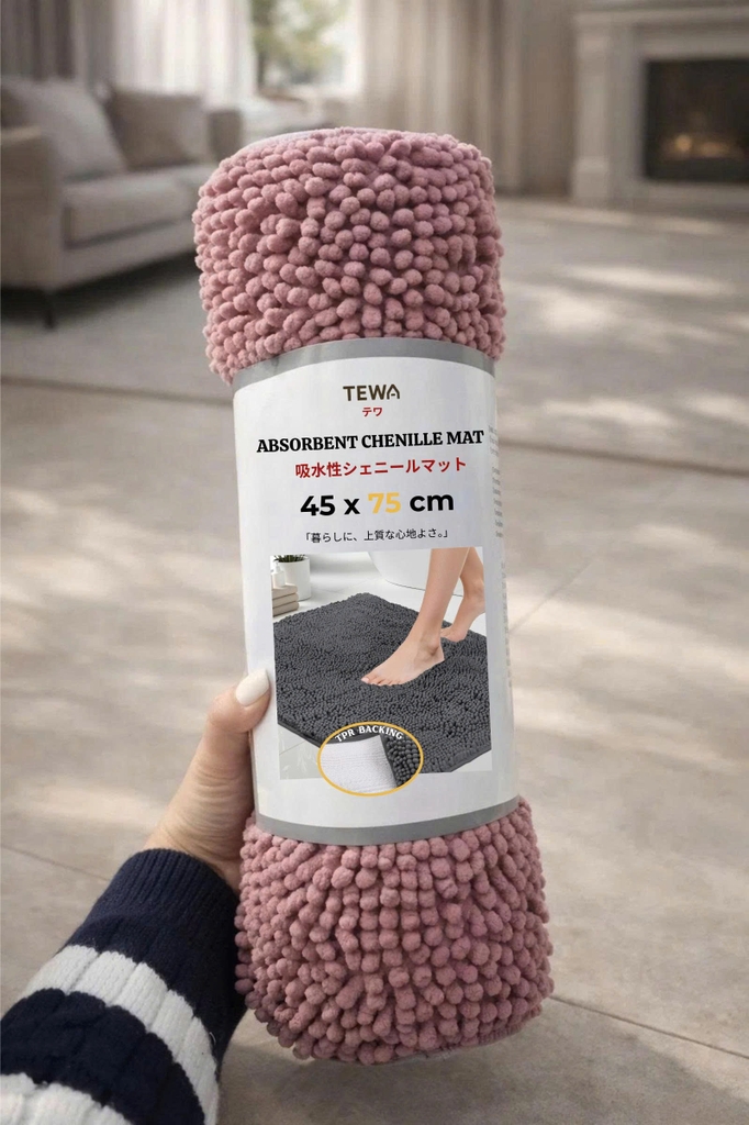 Thảm nhung tuyết chenille Tewa màu hồng 75x45CM (80051-DP)