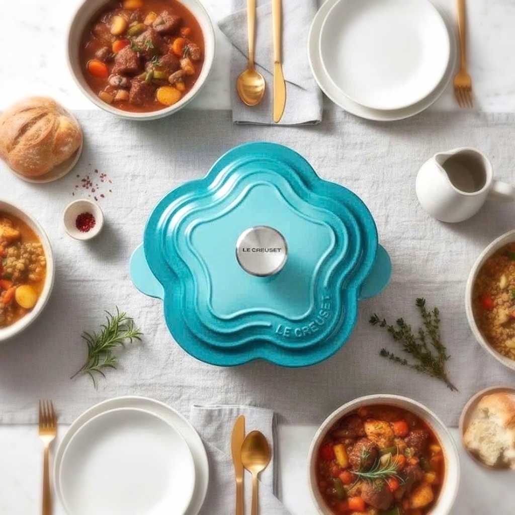 Nồi gang Le Creuset hình hoa màu xanh 20cm 2L (21034 00 17 02460)