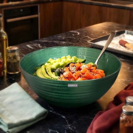 Bộ 2 bát thủy tinh tròn 4.5L+2.2L Crista Home màu xanh lá (60228-G)