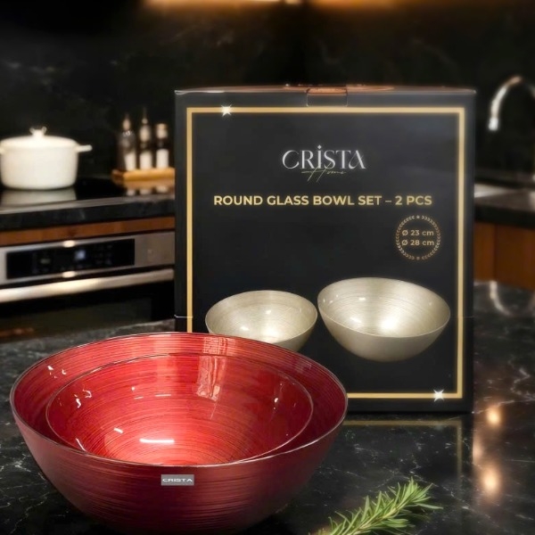 Bộ 2 bát thủy tinh tròn 4.5L+2.2L Crista Home màu đỏ (60228-R)