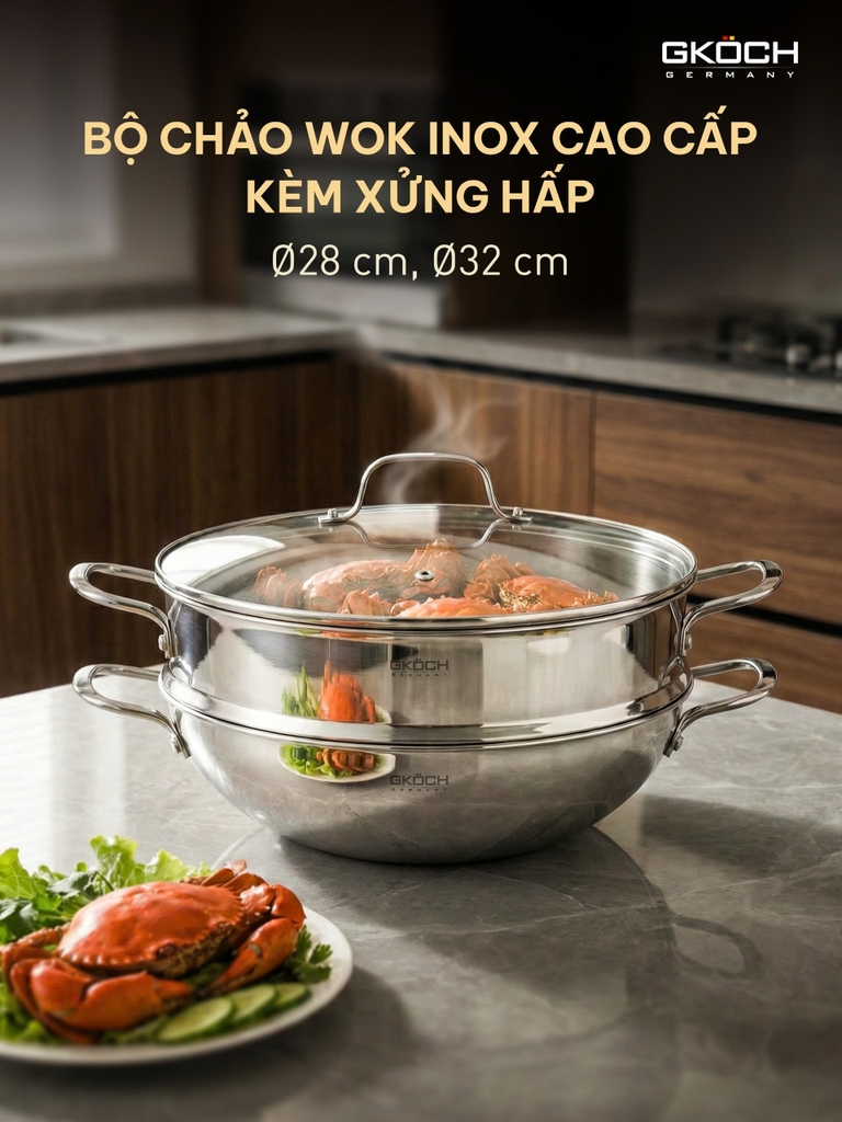 Bộ chảo và xửng hấp Gkoch 28cm (SA2010-28W)