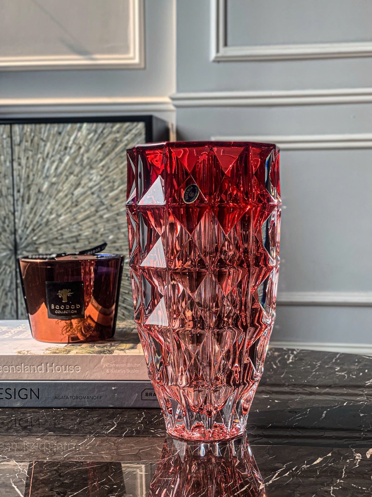 Lọ hoa pha lê kim cương Bohemia 28cm màu đỏ Ombre (V/8KG31/72133/280/RO)