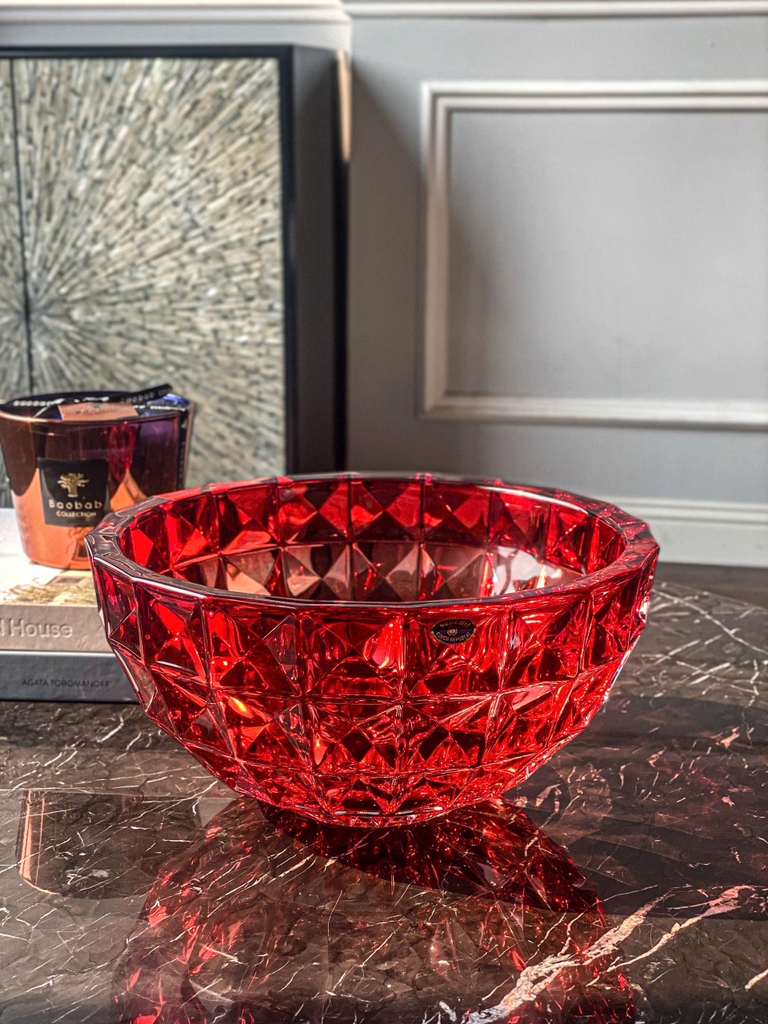 Tô pha lê kim cương Bohemia 28cm màu đỏ Ombre (B/6KE30/72133/280/RO)